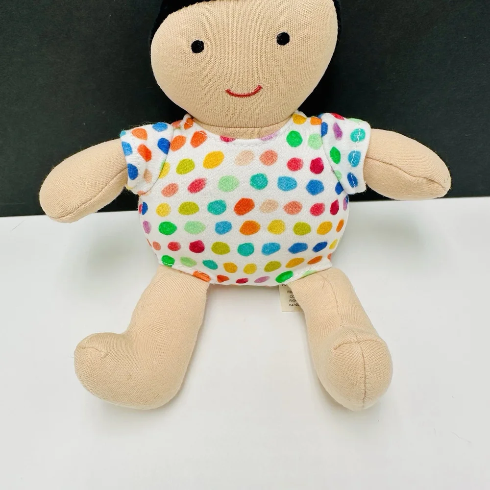 LOVEVERY 100% Organic Cotton Doll Plush Black Hair Fair Skin Polka Dot Outfit - Picture 3 of 6